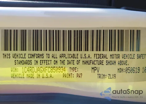 2015 Dodge Durango Sxt z USA, uszkodzony, nr VIN 1C4RDJAGXFC850934